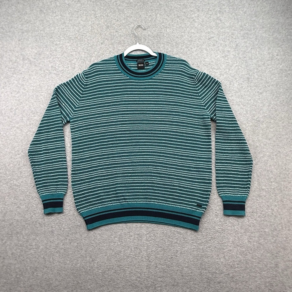 Hugo Boss Italian Yarn Striped Knit Sweater elegant Made Italy men's Size XL